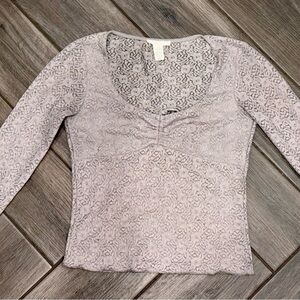 Lace Long-Sleeve Scoop Neck Top - Light Lavender